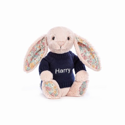 Jellycat Blossom Blush Bunny with Navy Jumper UK | 94827EUZN